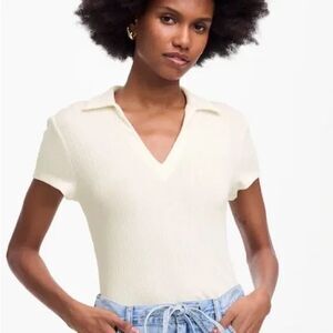 Madewell XS Ribbed Low V-Neck Polo in Lighthouse Top Short Sleeve Slim Fit NWT